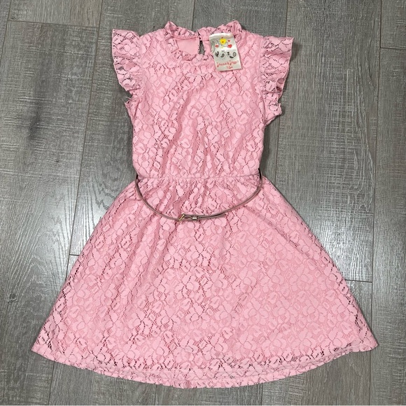 Jenna & Jessie Pink Lace Dress with Belt - Picture 1 of 5